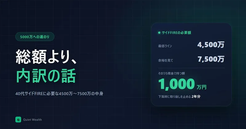 40代のサイドFIREに必要な額は4500万〜7500万。総額より内訳が大事でした