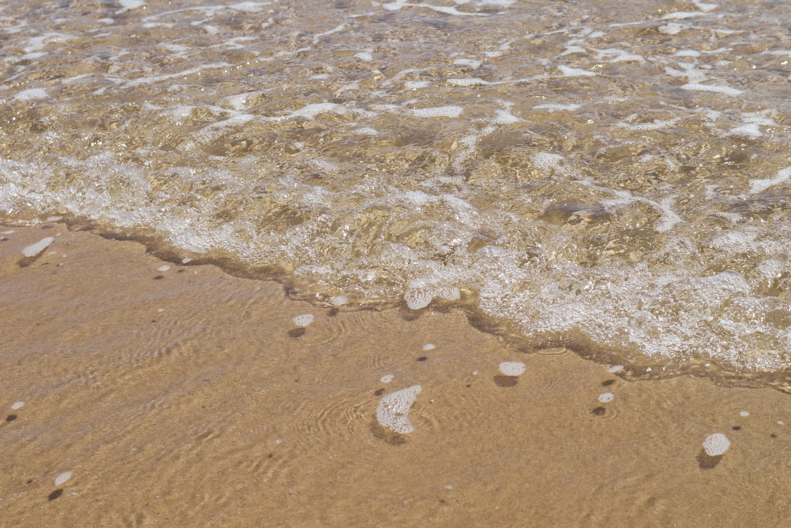 砂浜に打ち寄せて、また引いていく波の先端